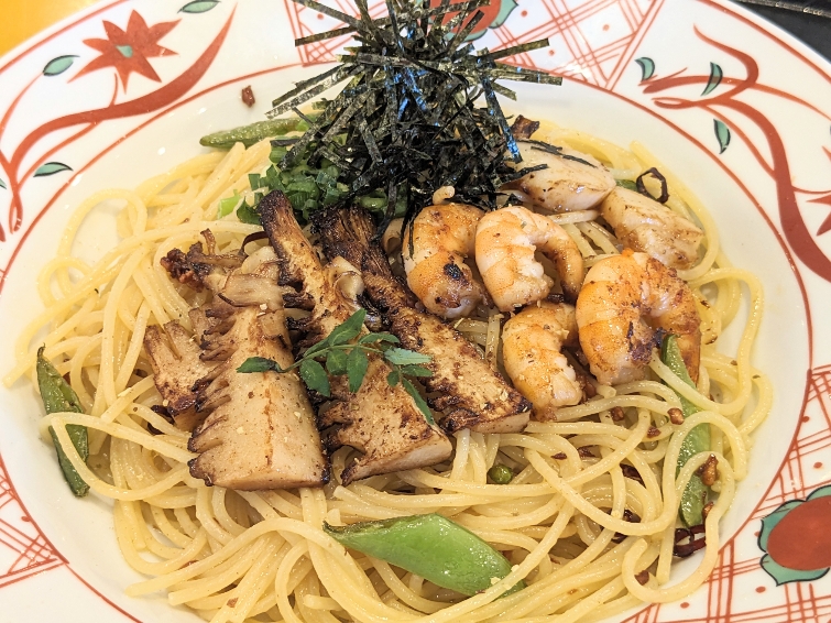 <洋麺屋五右衛門>筍と海老と帆立のペペロンチーノ 巣鴨駅周辺のスパゲッティ--洋麺屋五右衛門 巣鴨店